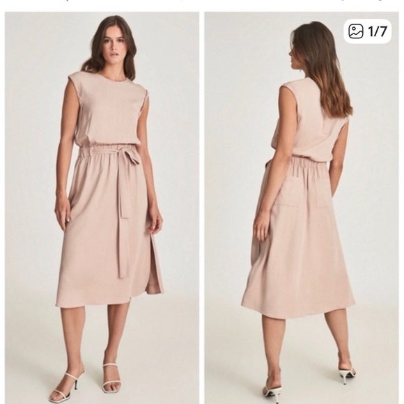 Reiss Alessandra Short Sleeve Midi Dress in Blush - Picture 1 of 4